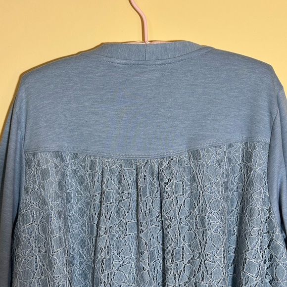 LORI GOLDSTEIN Logo Loungewear Zip-Up Light Blue Cardigan Top w/Lace Back Sz. 1X - Picture 7 of 11